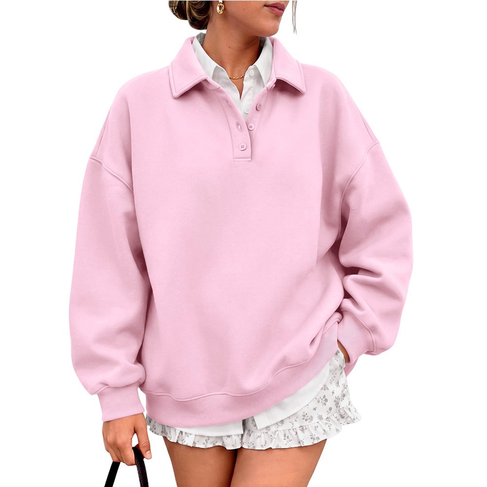Women's Fleece-Lined Polo Neck Pullover Sweatshirt