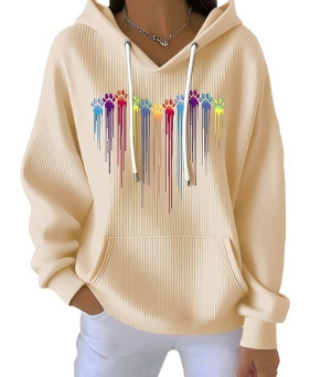 Hooded Long-Sleeve Striped Cartoon Print Sweatshirt for Women
