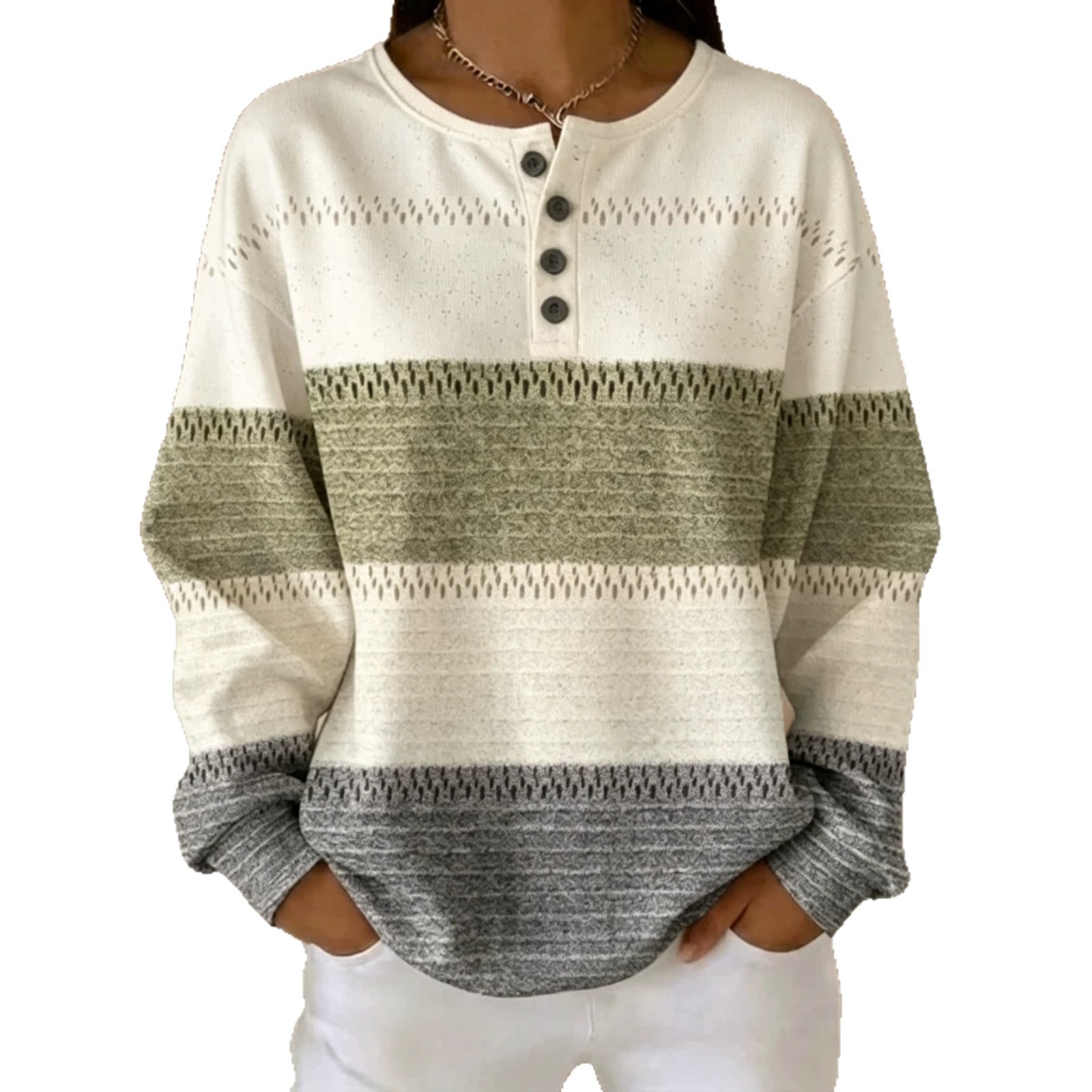 Women's Striped Print Buttoned Casual Hoodie