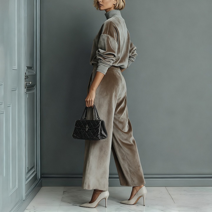 Women's Knit Long-Sleeve Top & Wide-Leg Pants Set