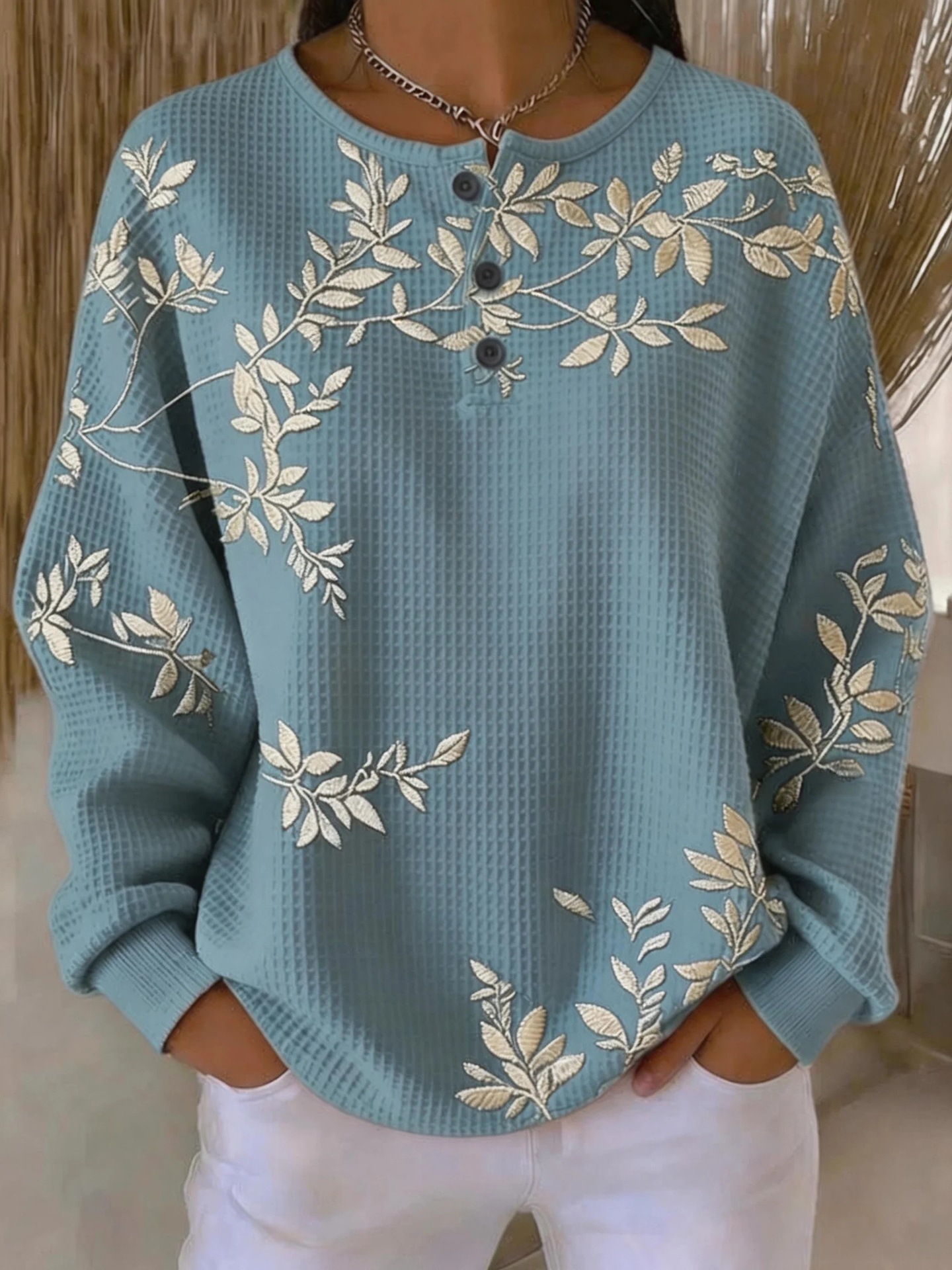 Women's Vintage Floral Print Button Sweatshirt