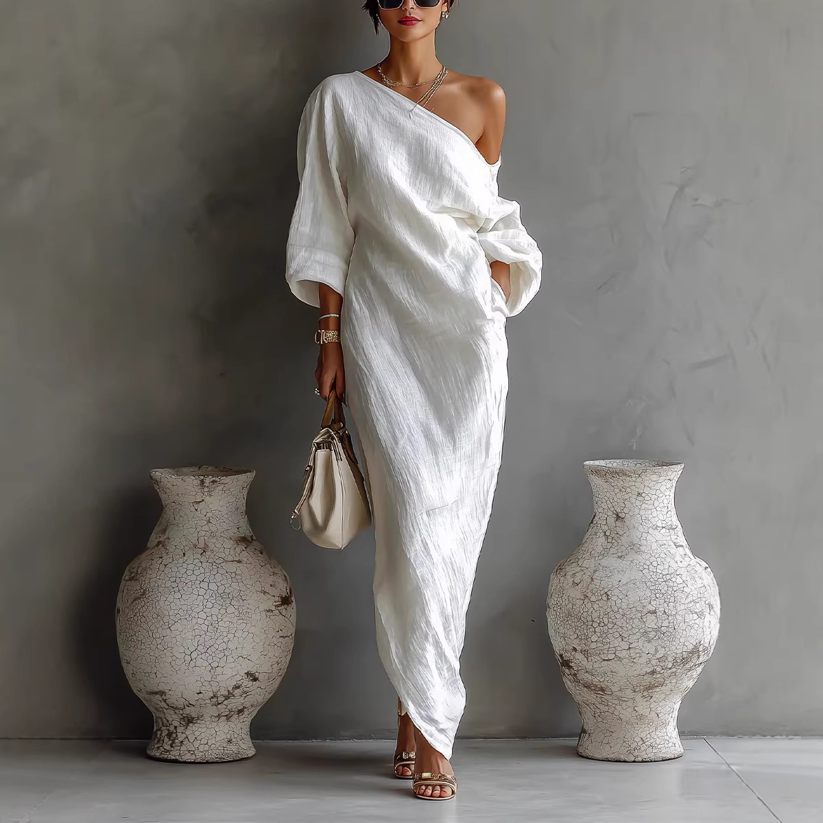 Women's Long Sleeve Off-Shoulder Midi Dress