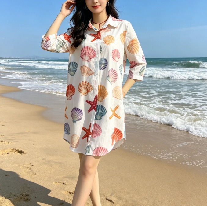 Floral Print Collared Single-Breasted Shirt Dress
