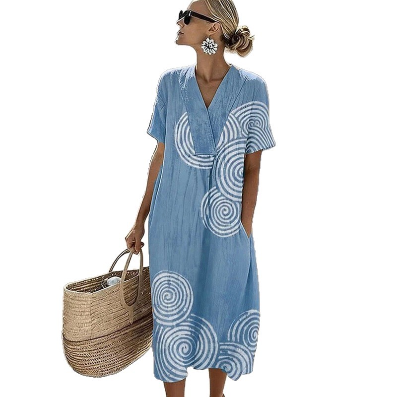Women's Swirl Polka Dot Print Pleated Midi Dress