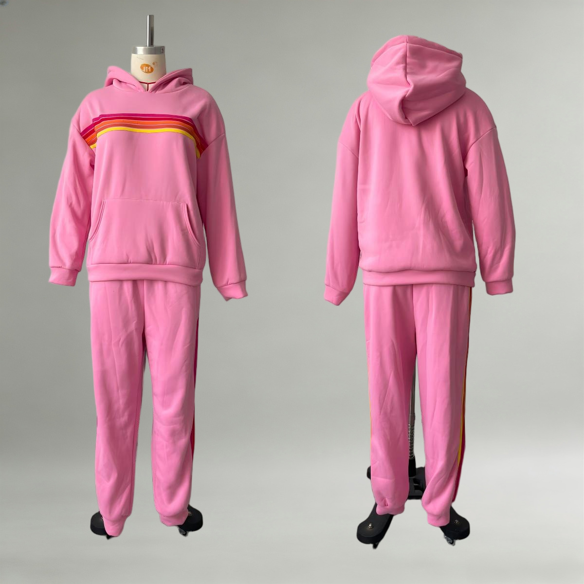 Women's Hooded Colorblock Striped Loungewear Set with Elastic Waist