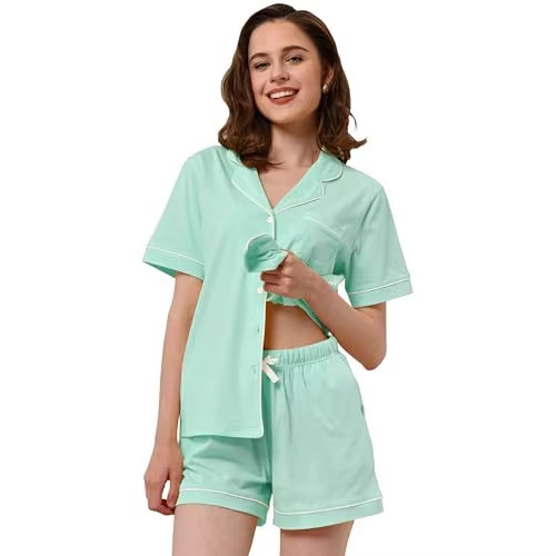 Women's Cuban Collar Short Sleeve Printed Shirt Set
