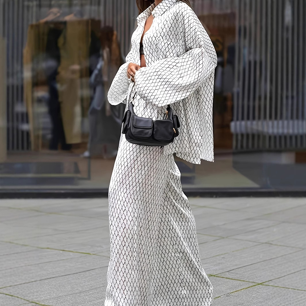 Geometric Print Long Sleeve Top & Pants Set