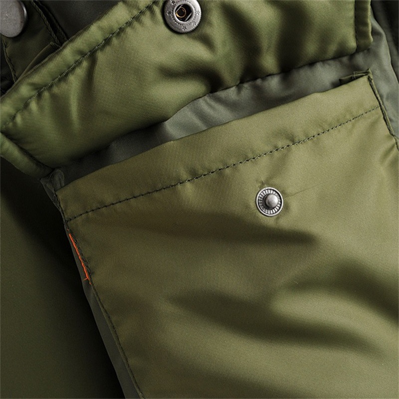 Army Green Cropped Bomber Jacket Padded Cotton Coat Long Sleeve