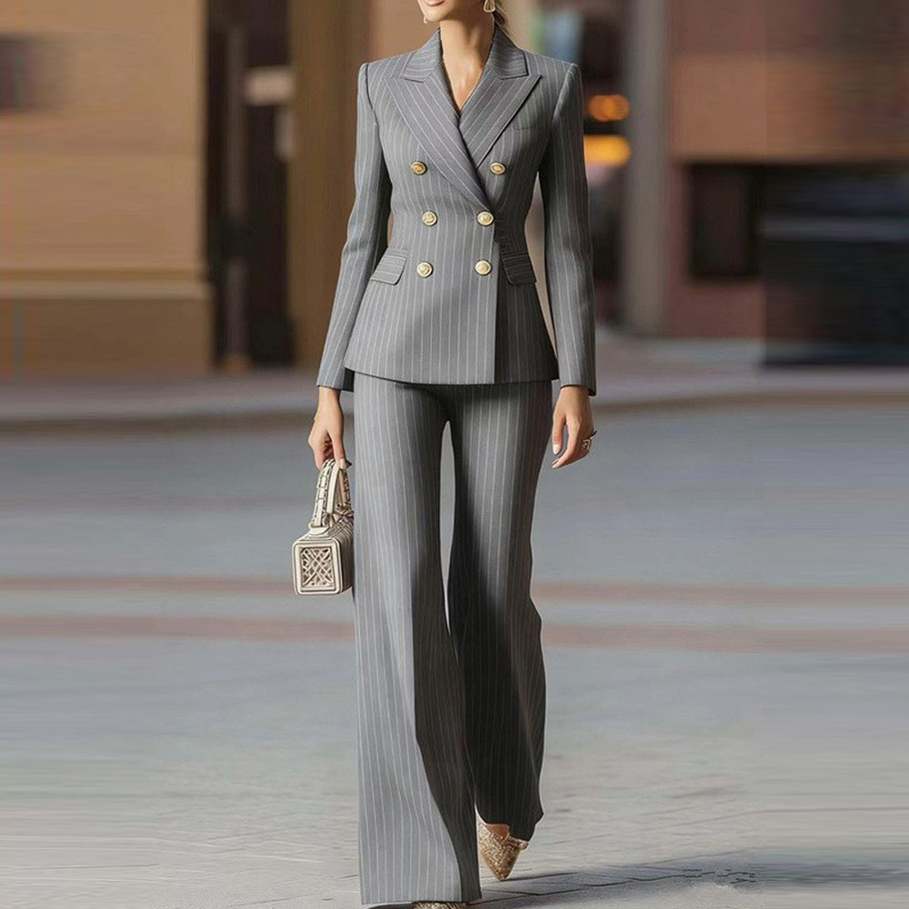 Women's Color-Block Long-Sleeve Blazer and Pants Set