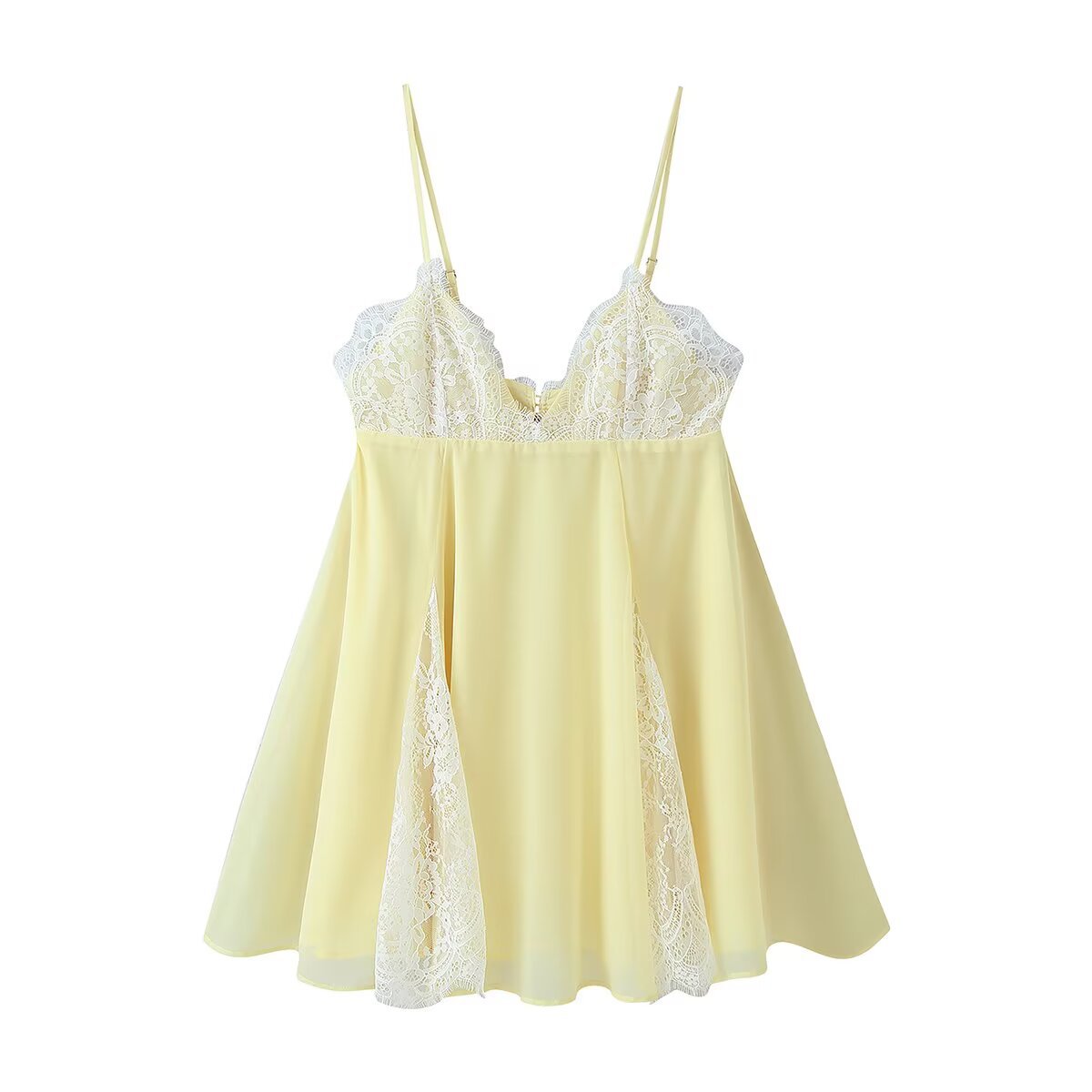 V-Neck Lace Panel Cami Short Dress