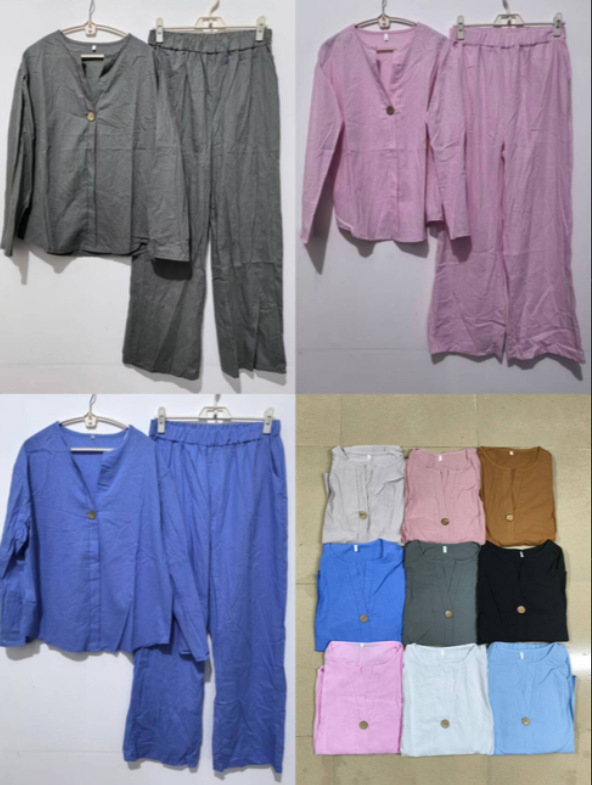 Women's Cotton-Linen Loose Top & Wide-Leg Pants Casual Set