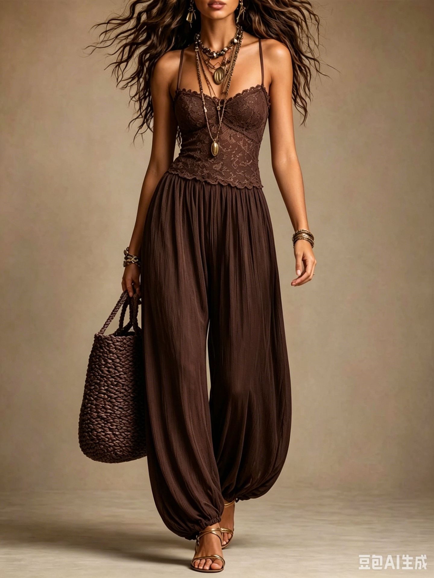 Bohemian Black Lace Chiffon Sleeveless Jumpsuit