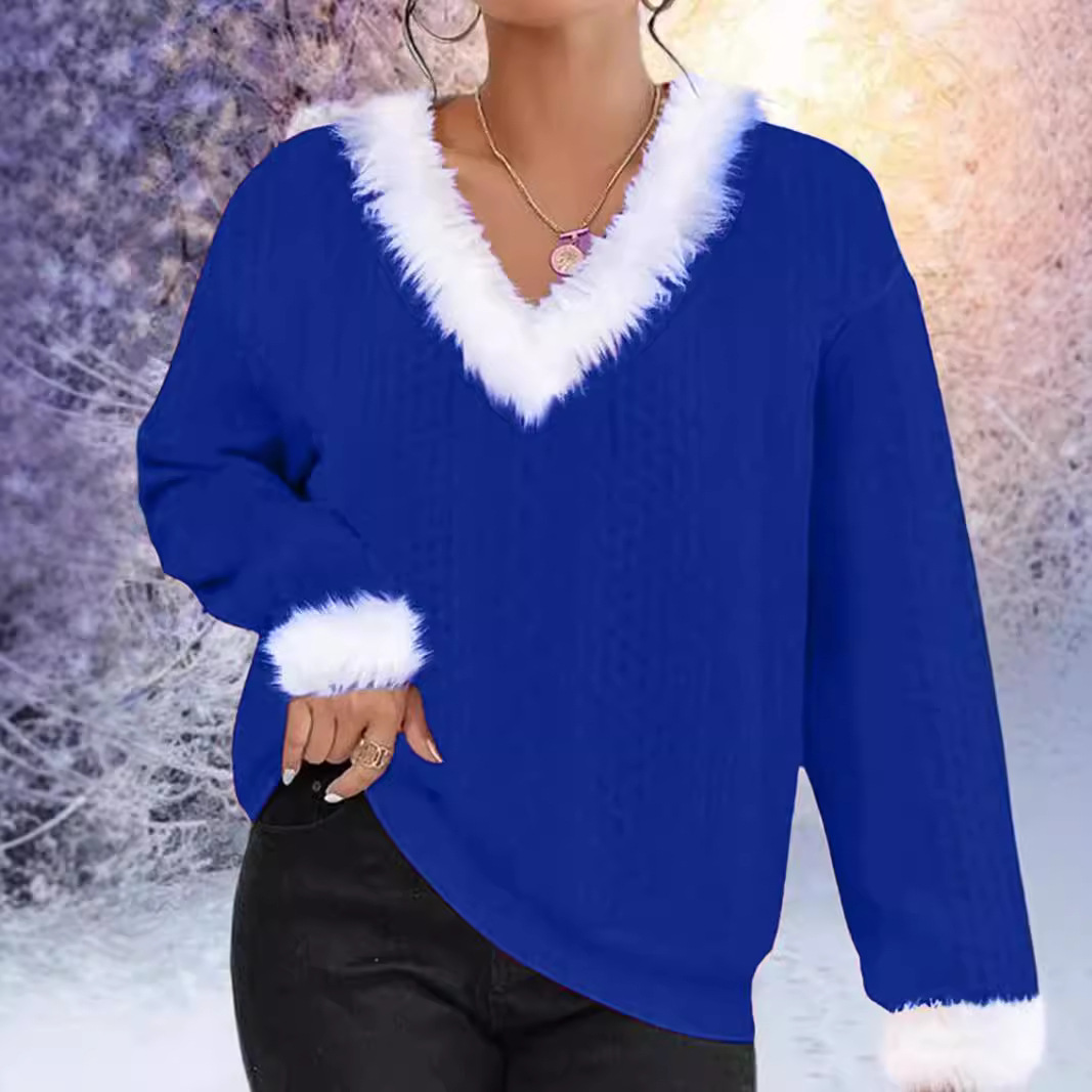 Women's Loose V-Neck Long Sleeve Cable Knit Sweater Solid Color Pullover
