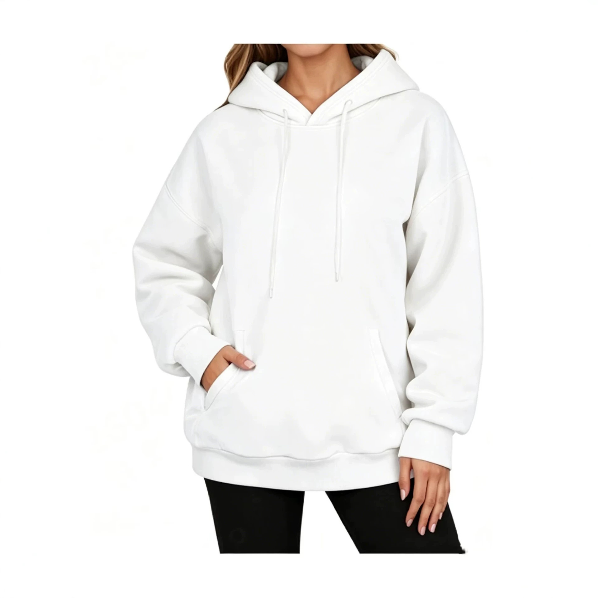 Plus Size Fleece-Lined Pullover Hoodie Unisex Drop Shoulder Solid Color