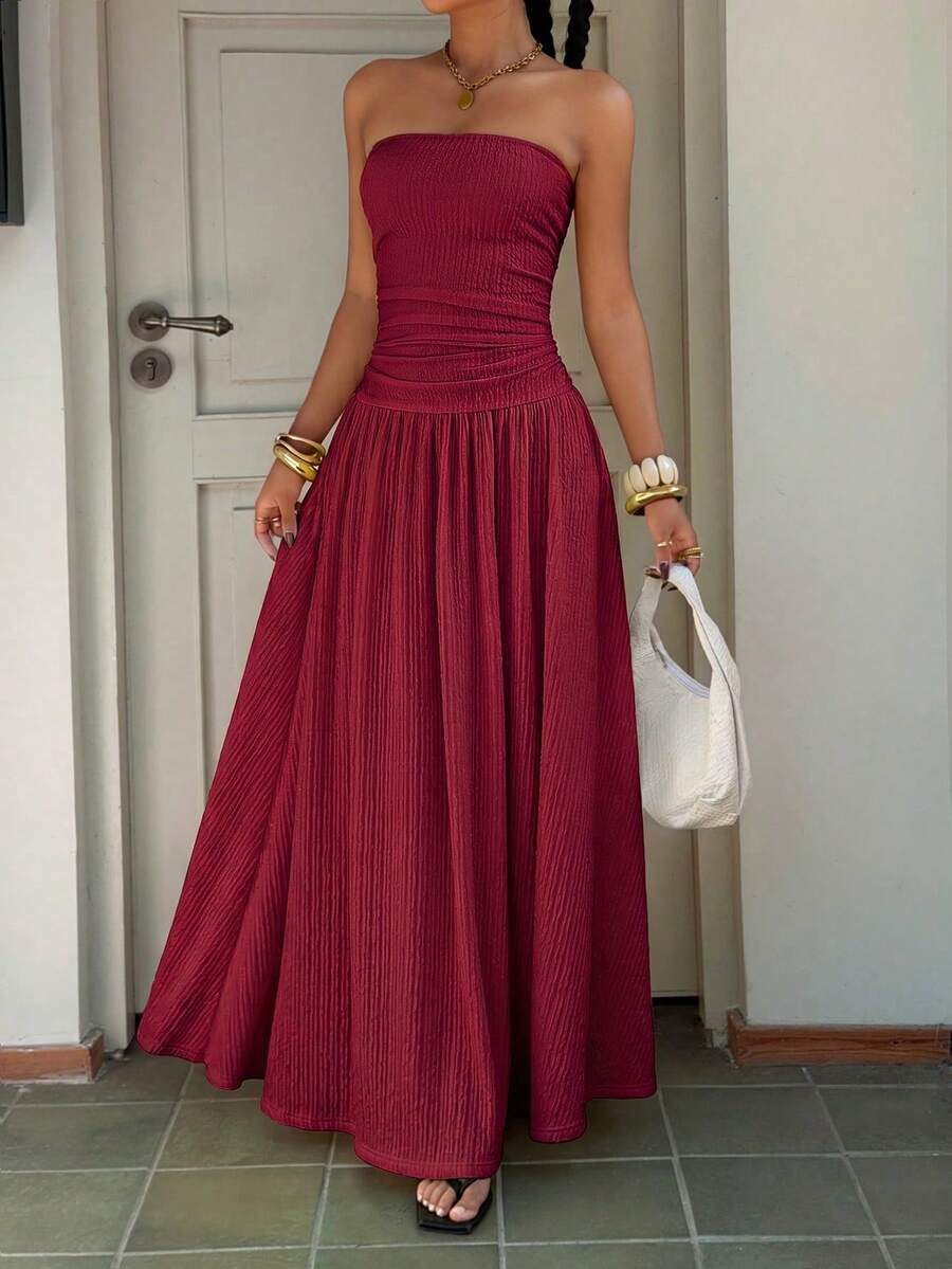 Women's Sleeveless Strapless Bodycon Midi Dress