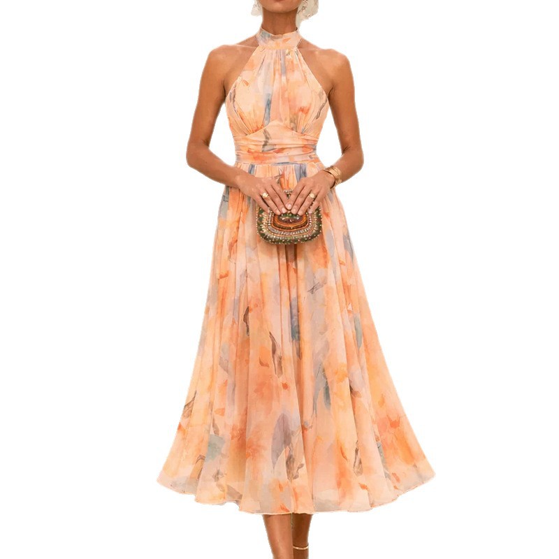 Women's French Style Colorful Midi Dress Sleeveless High Waist A-Line