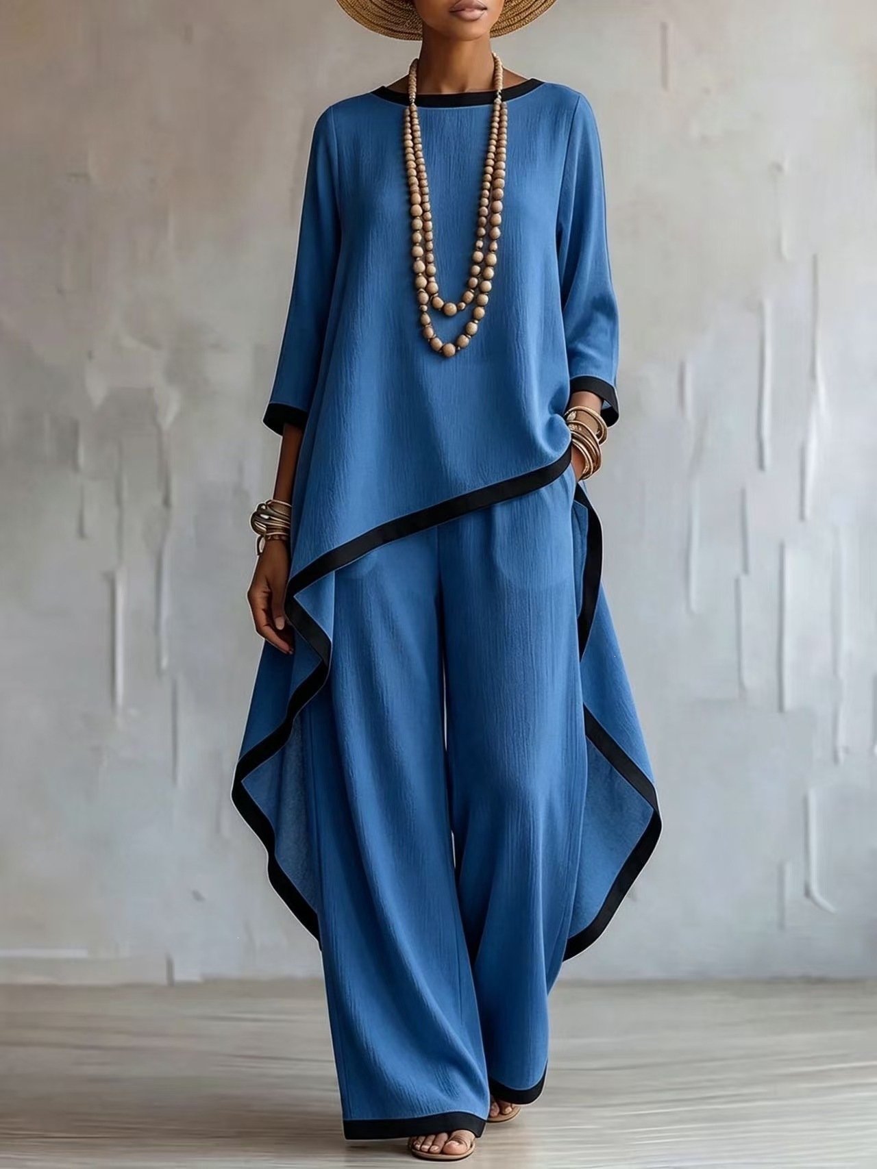 Women's Solid Color Batwing Sleeve Two-Piece Set Long Tunic Top Casual Elegant