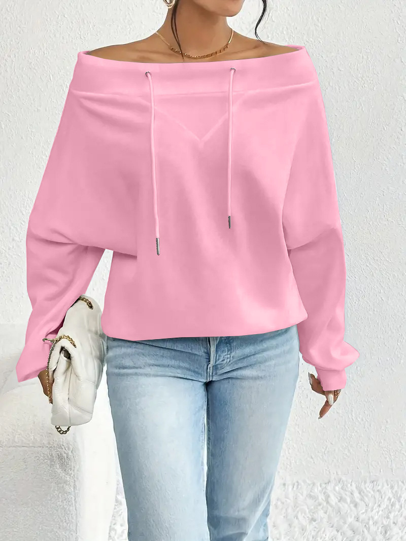 Women's Off-Shoulder Drawstring Top Loose Casual Long Sleeve