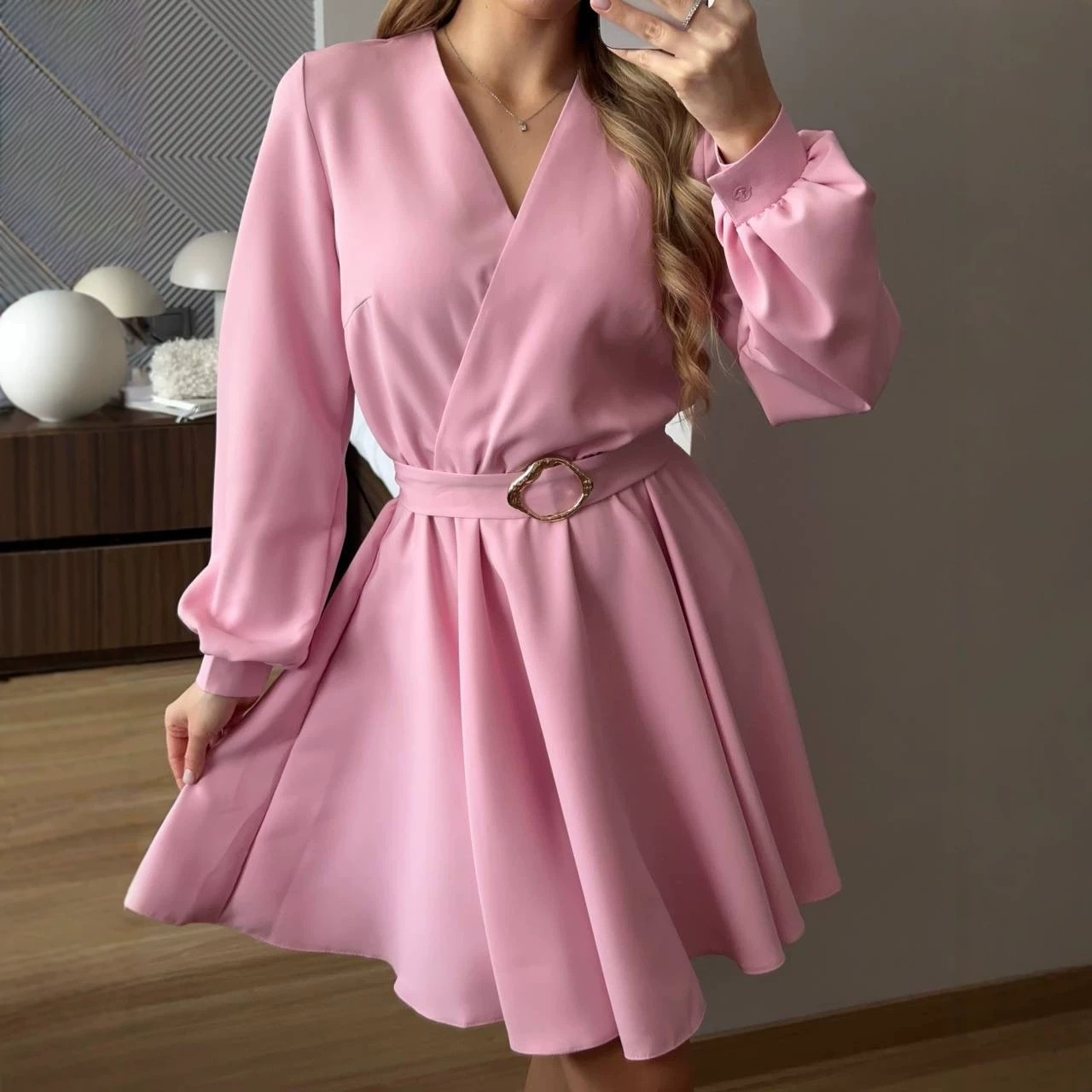 Women's V-Neck French Style Slim Fit Midi Dress