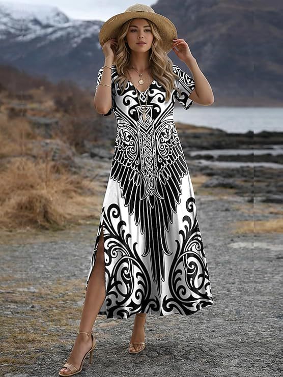 Women's Floral Plaid Ruched Midi Dress Sleeveless Crew Neck