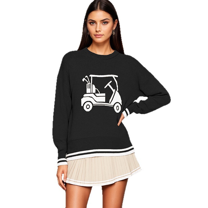 Women's Solid Crewneck Loose Long Sleeve Jacquard Knit Pullover Sweater