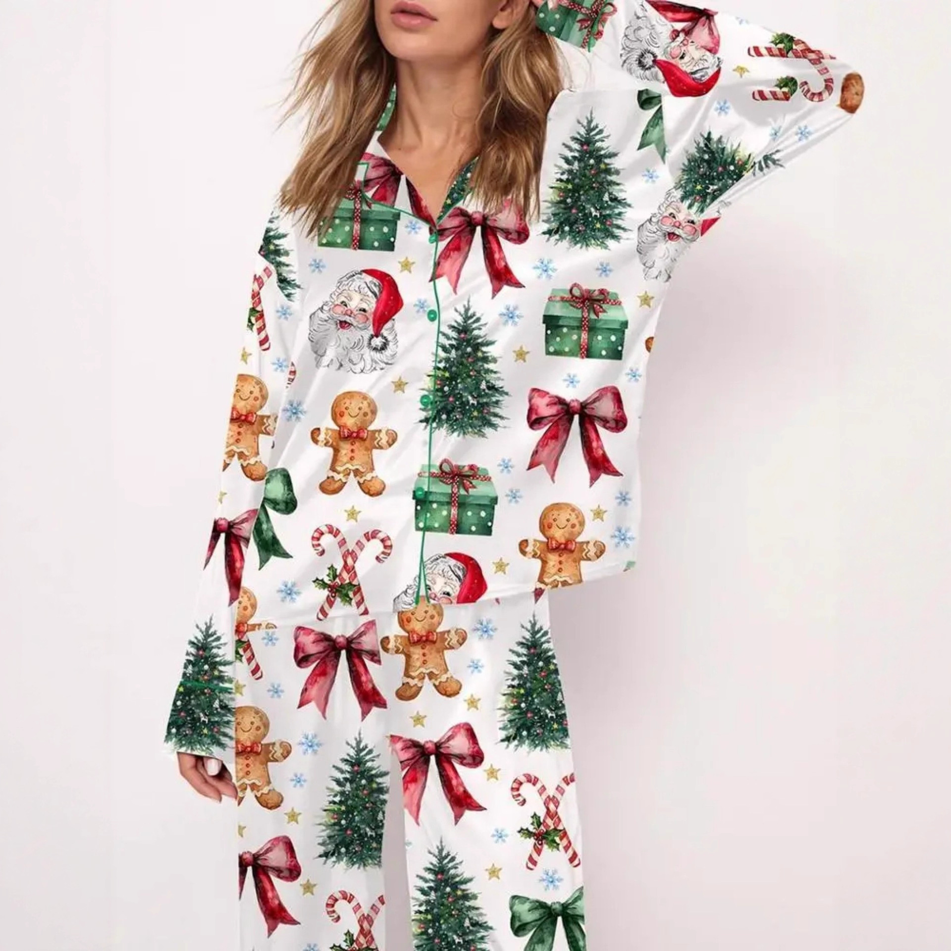 Women's Cuban Collar Long Sleeve Printed Top Set Casual Loungewear