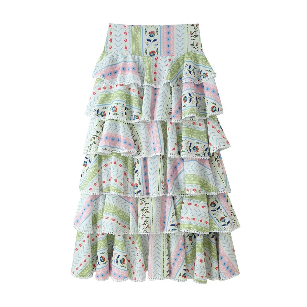 Women's Sleeveless Beaded Tiered Midi Skirt and Top Set