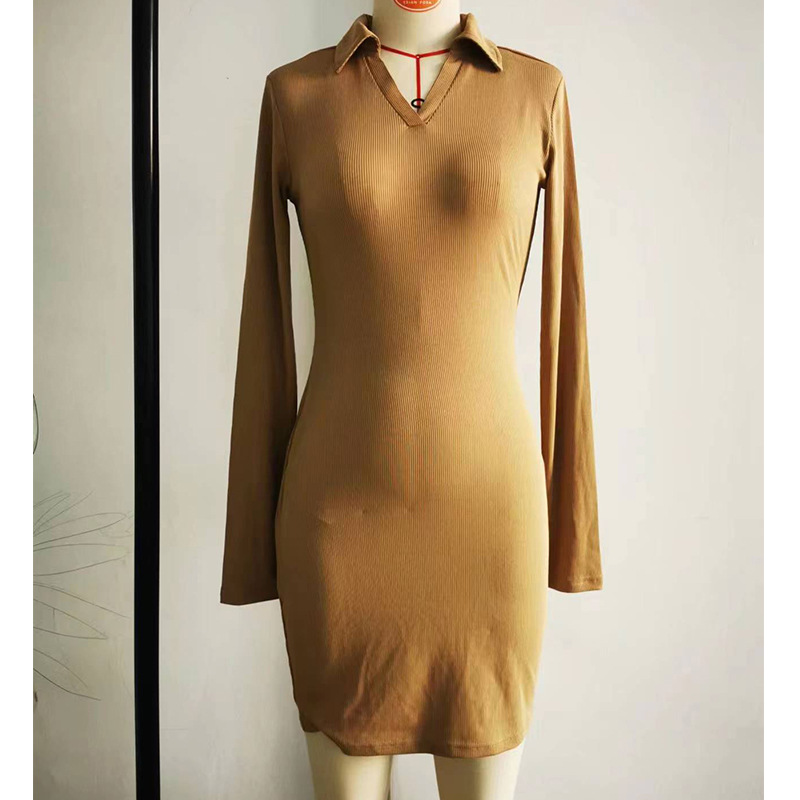 Ribbed U-Neck Long-Sleeve Bodycon Mini Dress