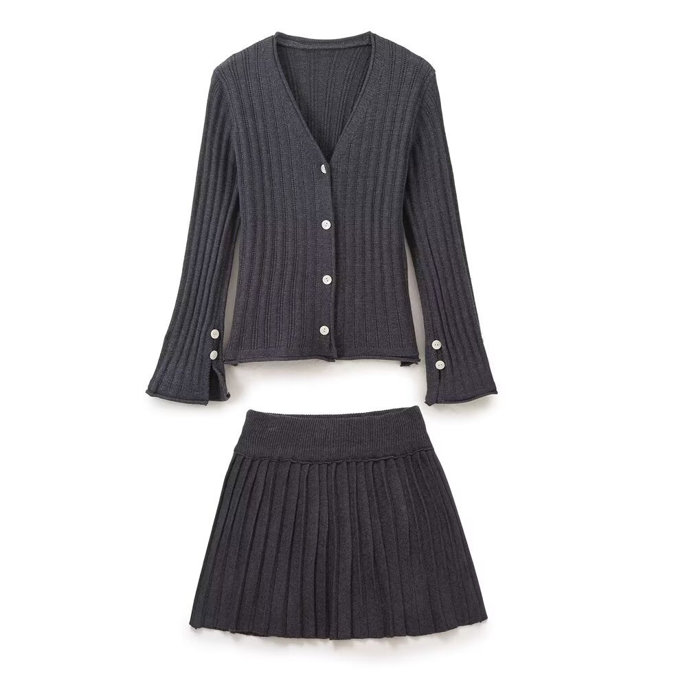 Women's Split Cuff Knit Top and Mini Skirt Set