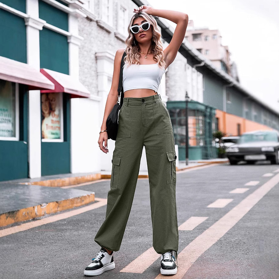 Women's Cotton High-Waist Wide-Leg Cargo Pants