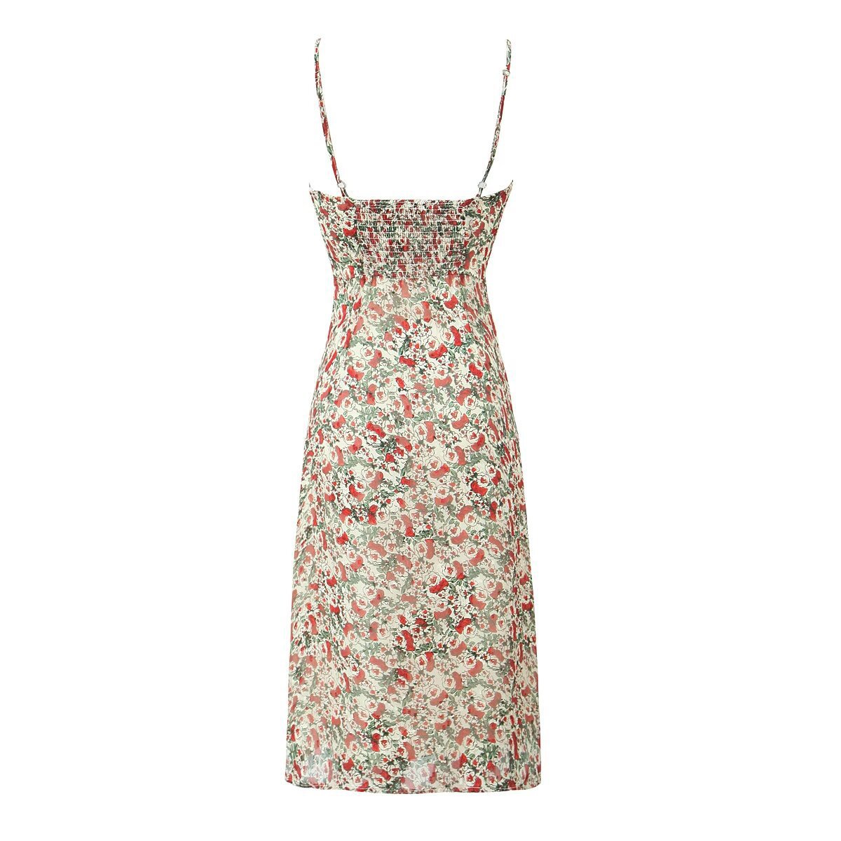 Women's Floral Spaghetti Strap Midi Dress with Elastic Straps