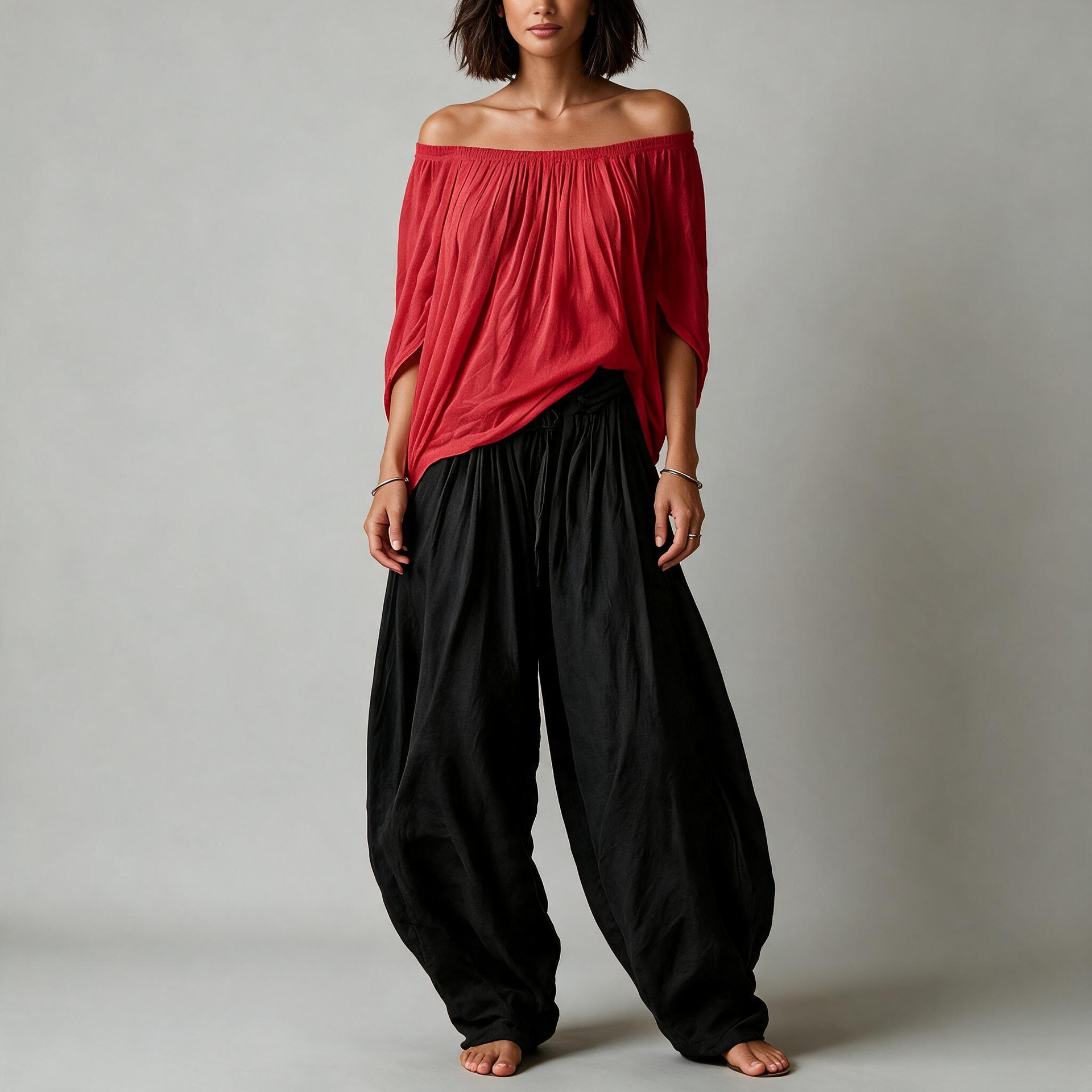 Women's Off-Shoulder Top & Wide-Leg Pants Set Casual Two-Piece