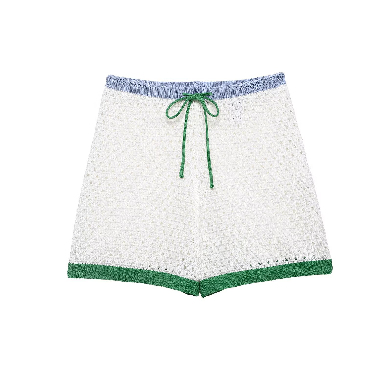 Women's Knit Hollow-Out Short-Sleeve Cardigan and Shorts Set