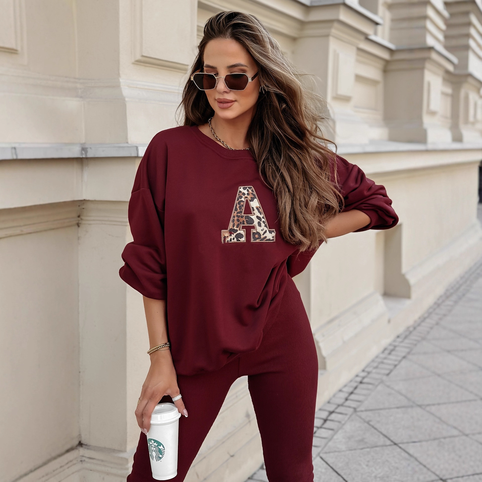 Women's Casual Two-Piece Sweatsuit Set with Letter Print