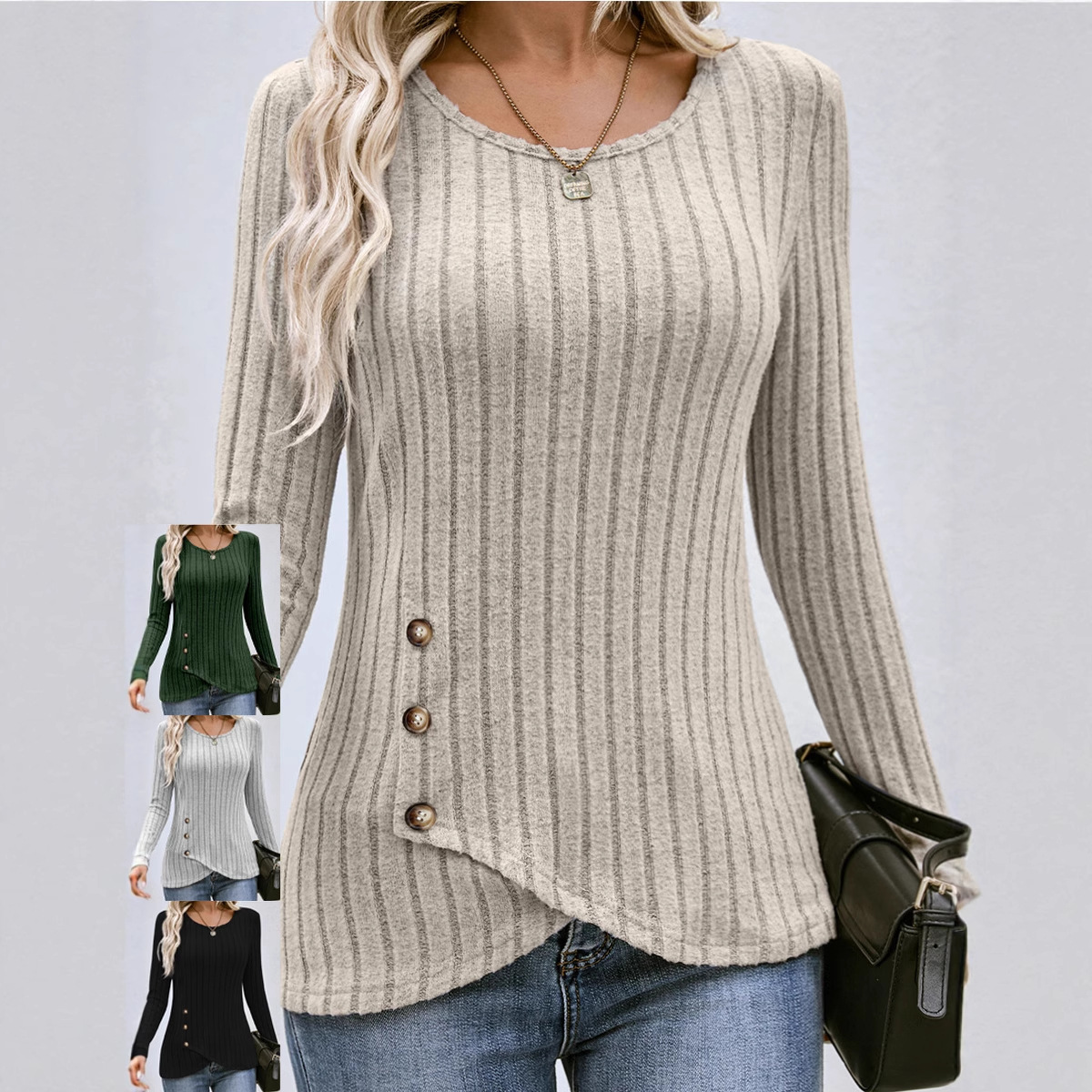 Women's Slim Fit Round Neck Long Sleeve Top