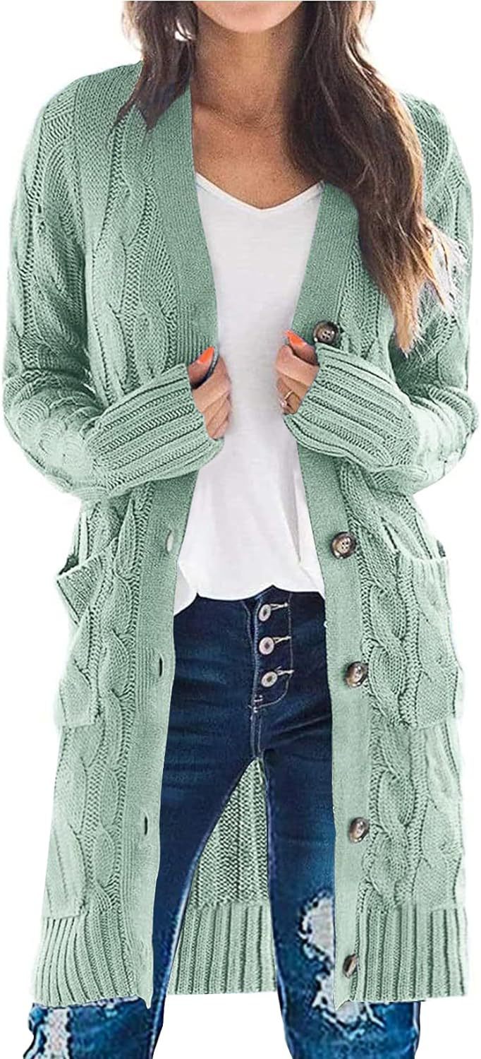 Solid Cable-Knit Long Cardigan with Pockets