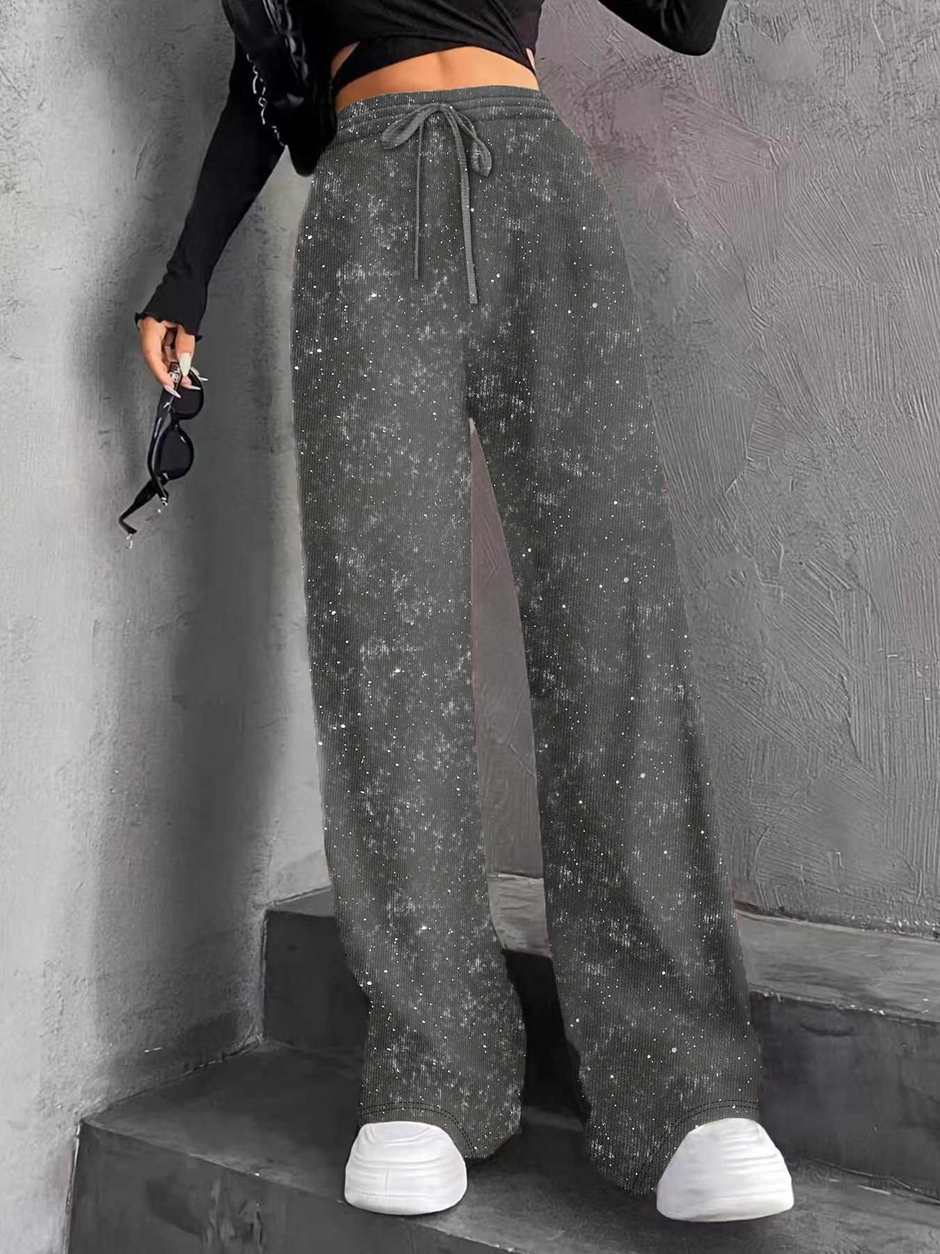 Glitter Star Wide-Leg Pants for Women Summer Drapey Straight Elastic Waist