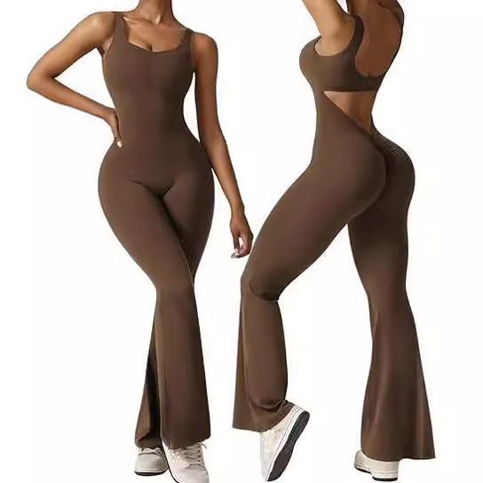 Women's Sleeveless Flared Jumpsuit with Open Back and High Waist