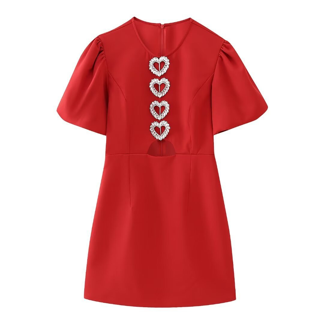 Women's Heart Cutout Dress Short Sleeve High Waist Mini