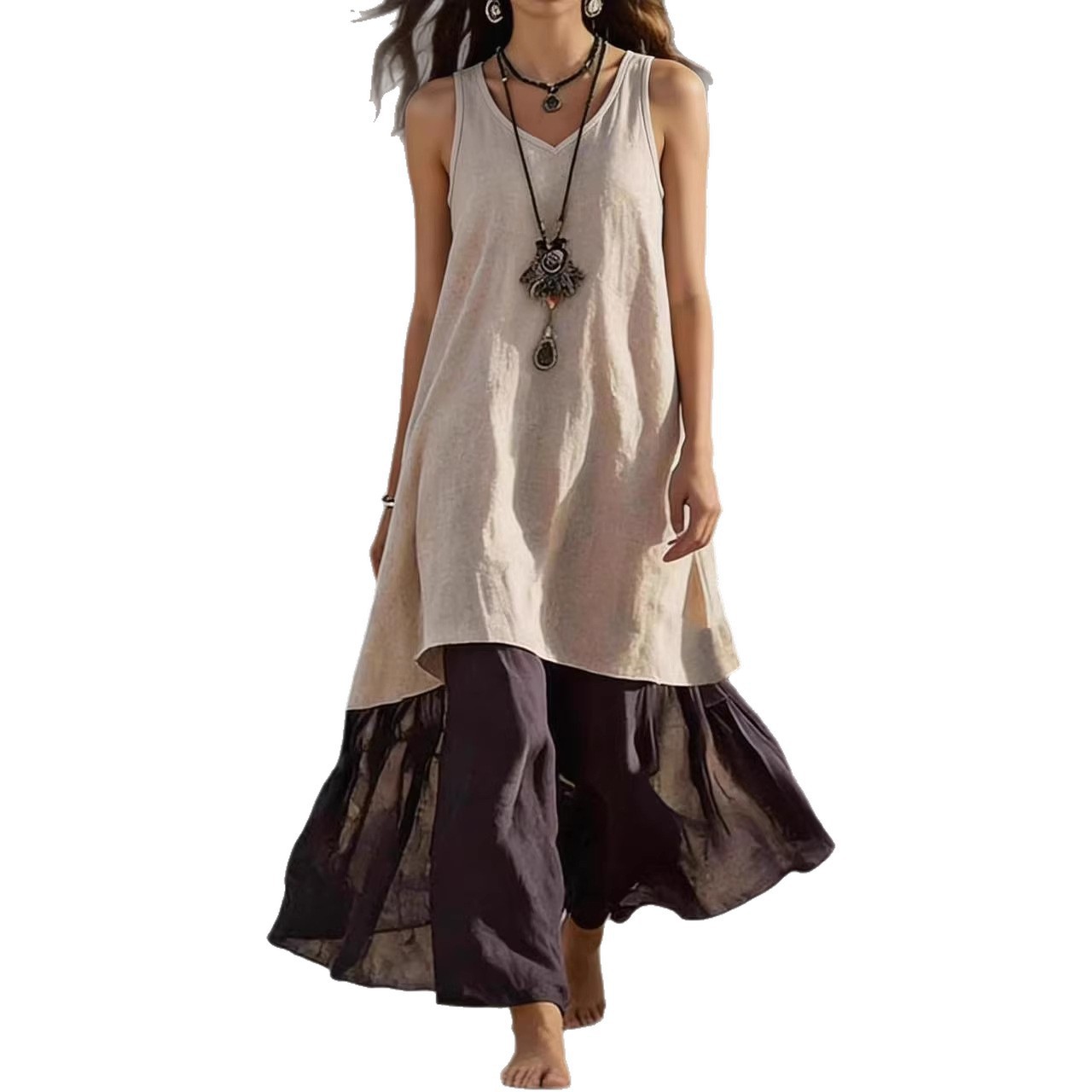 Solid Color Sleeveless V-Neck A-Line Maxi Dress