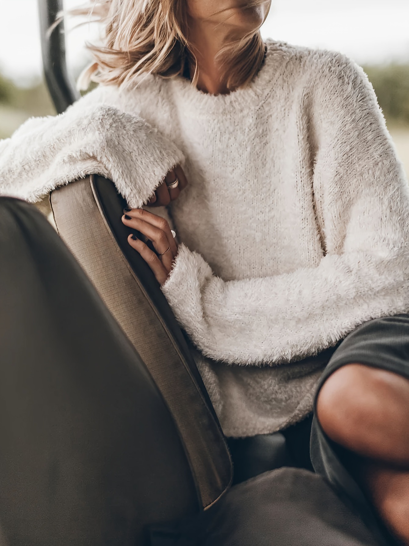 Women's Oversized Long Hair Knit Pullover Sweater with Subtle Shimmer