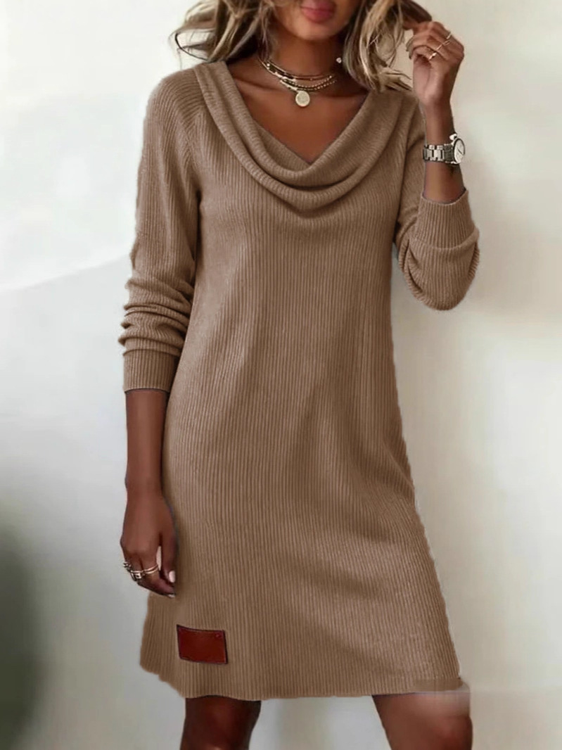 Women's Long Sleeve Cowl Neck Slim Fit Casual Dress