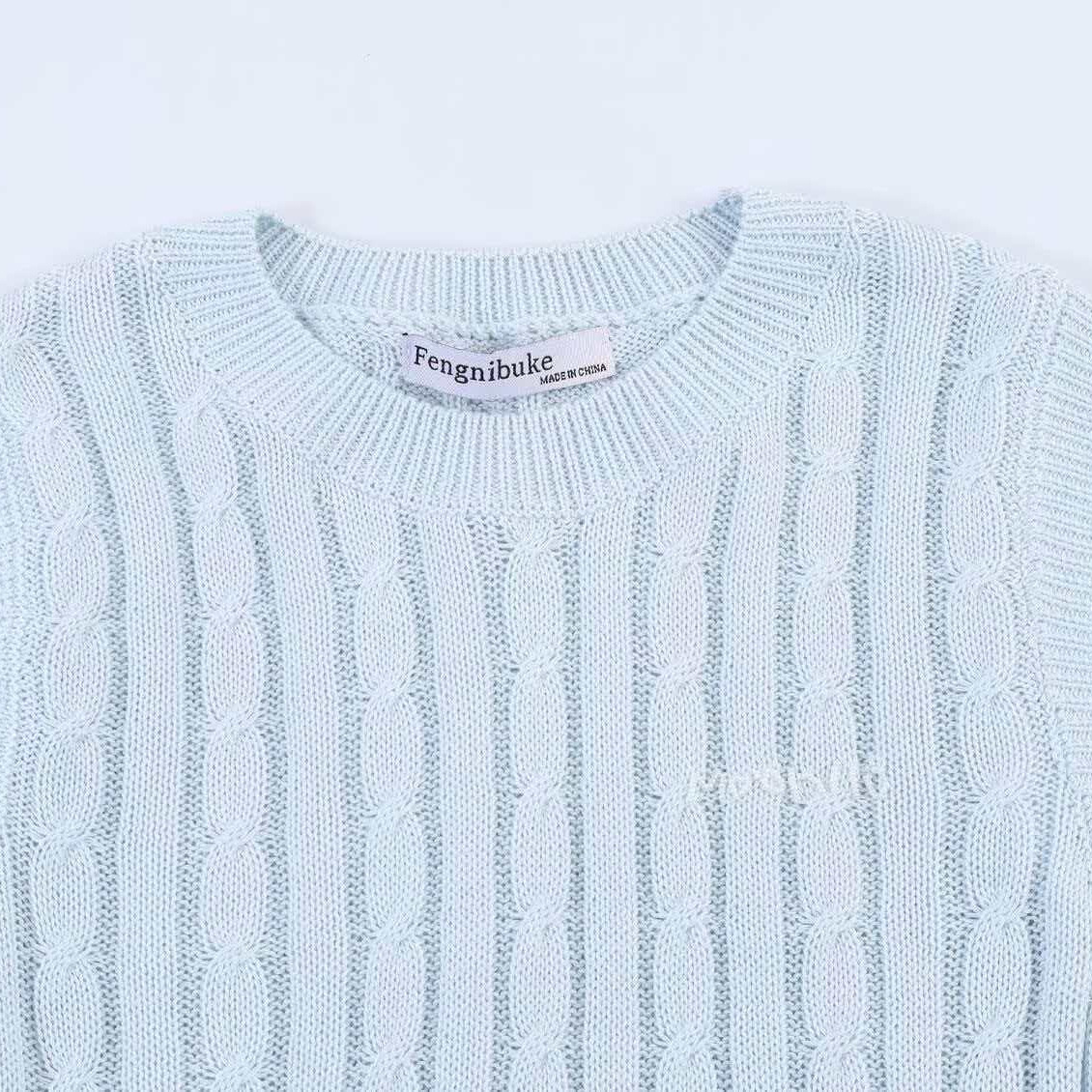 Light Blue Faux-Layer Knit Top Short Sleeve Crew Neck