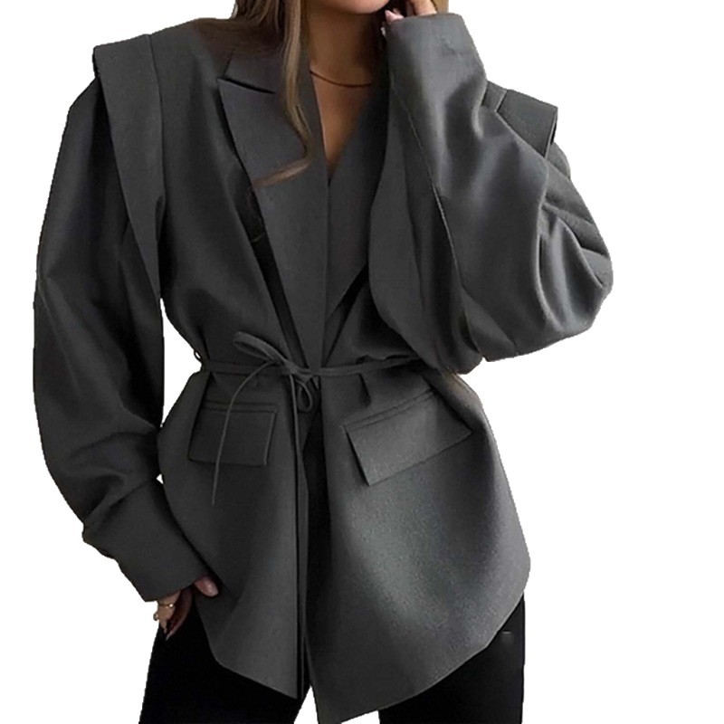 Women's V-Neck Belted Waist-Slimming Loose Fit Jacket