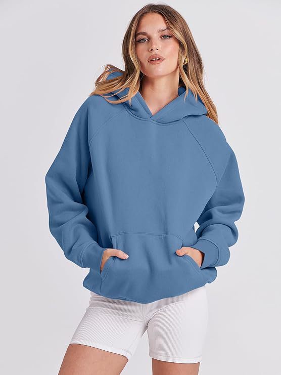 TUME Women's Hooded Pullover Sweatshirt Solid Color