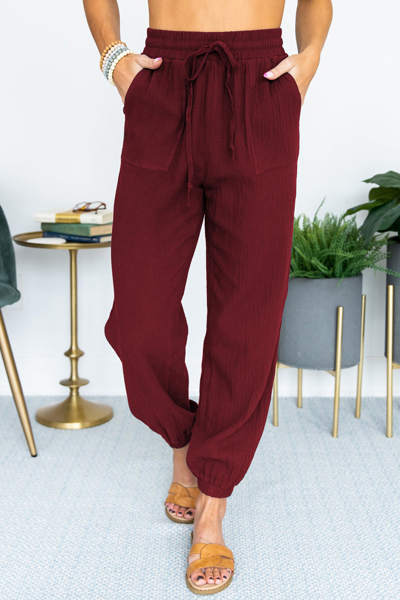 High-Waist Tie Belt Cropped Jogger Pants Casual