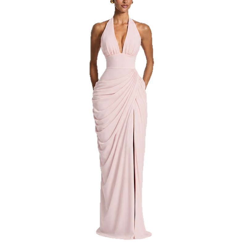 Elegant V-Neck High-Waist Bodycon Long Dress for Evening Parties