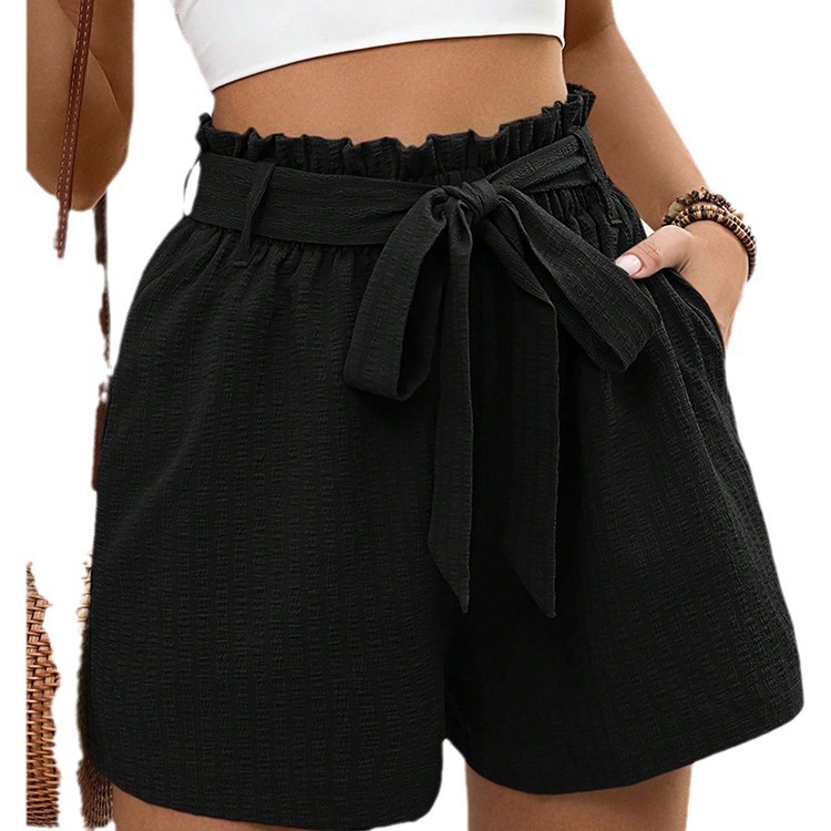 High-Waist Tie Loose Wide-Leg Casual Shorts
