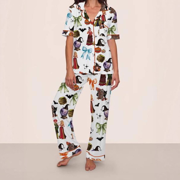 Cuban Collar Short Sleeve Shirt & Pants Pajama Set for Women