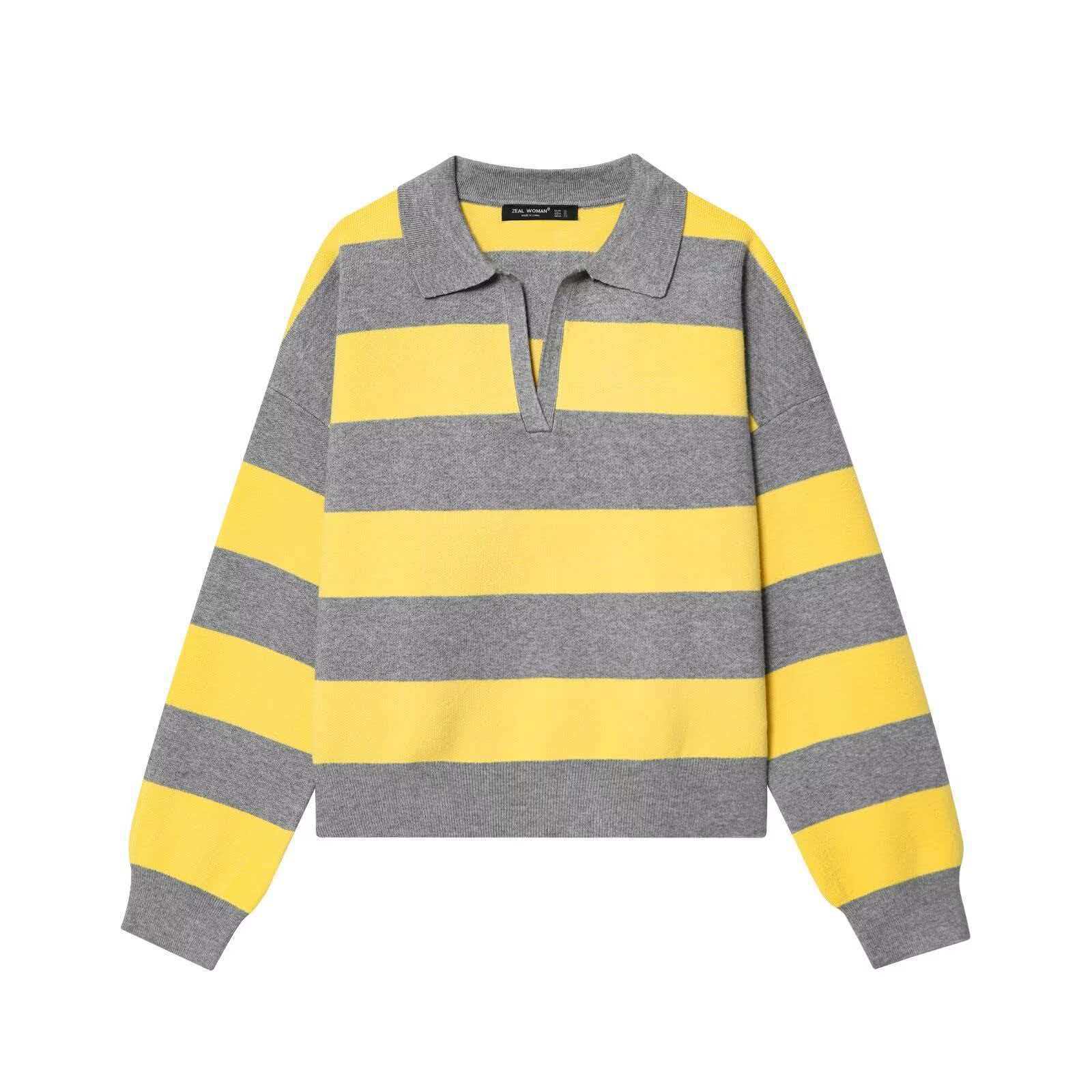 Striped Long-Sleeve Knit Sweater Square Neck Loose Fit